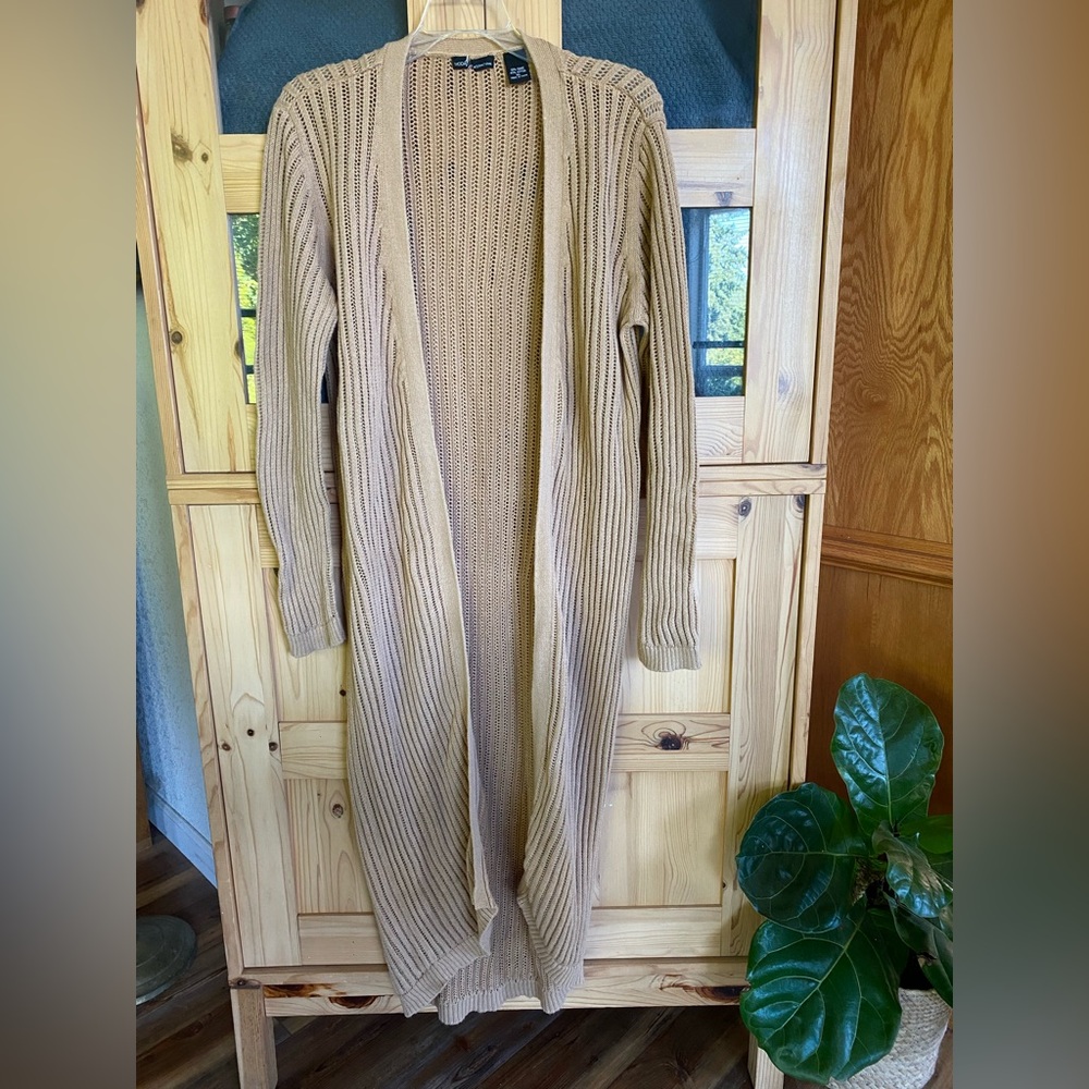 Moda International Long Tan Cardigan Sweater